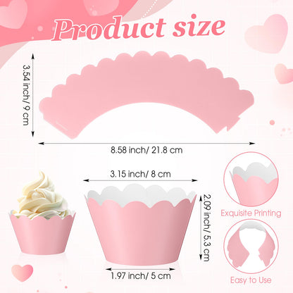 Vesici 100 Pcs Pink Cupcake Liner Pastel Cupcake Paper Wrappers Scalloped Baking Cups Bake Artistic Cake Cups Decoration for Mom Nurse Valentines Summer Wedding Birthday Tea Party Supplies