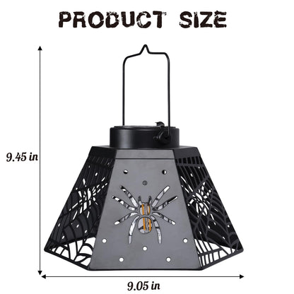 2 Pack Halloween Solar Lantern with Spider Web Design, Outdoor Hanging LED Light for Yard Patio Garden, Waterproof Metal Decorative Lamp for Halloween Decor