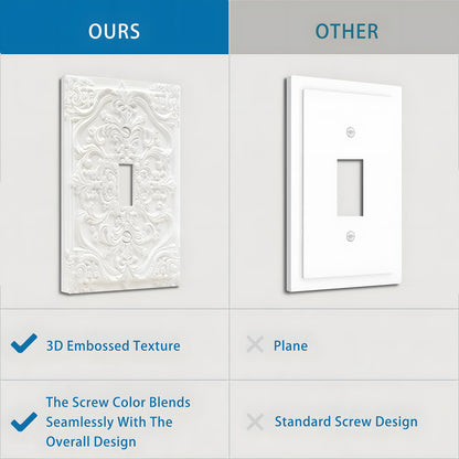 Wpshijia Decorative Light Switch Plate Covers Chalk White 3D Floral Embossed 1 Gang Light Switch Cover Plate Single Toggle Wall Plate Outlet Covers Faceplate for Bedroom Home Decor