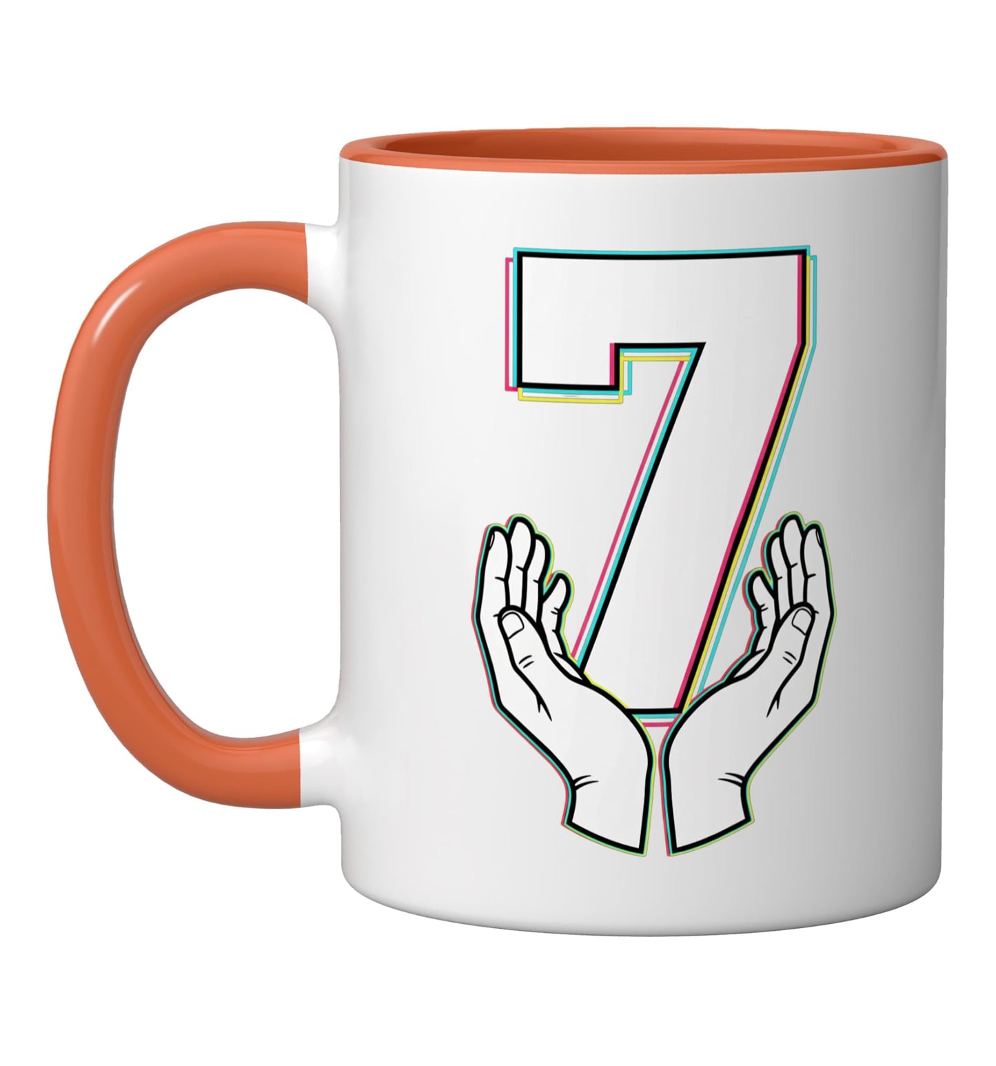 Halloween Number 7 Costume, Matching 67 Meme Retro Glitch Ceramic Mug, Orange/White
