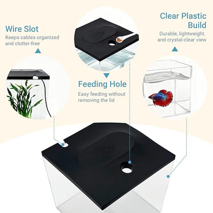 0.8-Gallon Cube Small Fish Tank, Shatterproof Plastic Fish Tank with LED Lighting, Temporary Fish Bowl for Fry, Isolation, Education & Decoration