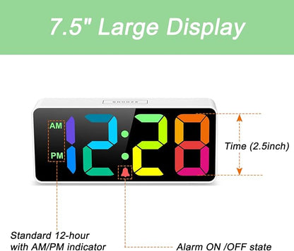 Welgo 7.5 Inches Large Dimmable Digital Alarm Clock for Seniors & Kids | 0-100% dimmable display, USB charging port, adjustable volume, easy snooze, outlet-powered for bedrooms