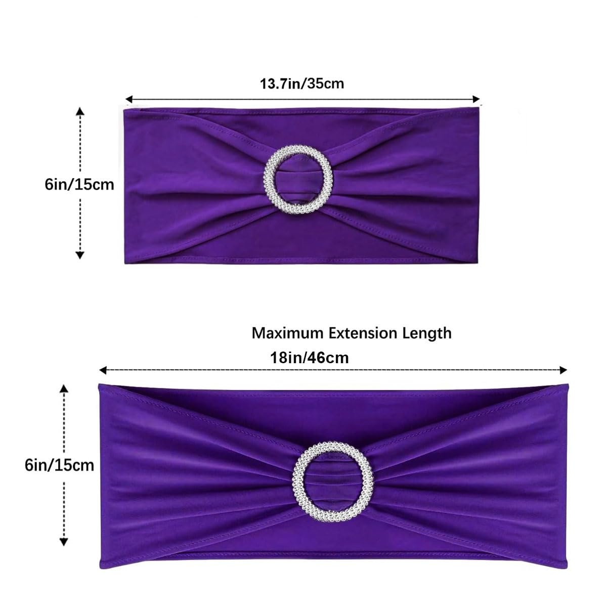 Albassa Chair Sashes Spandex Stretch Chair Bows with Buckle Slider for Wedding Party Decorations (Purple, 25PCS)
