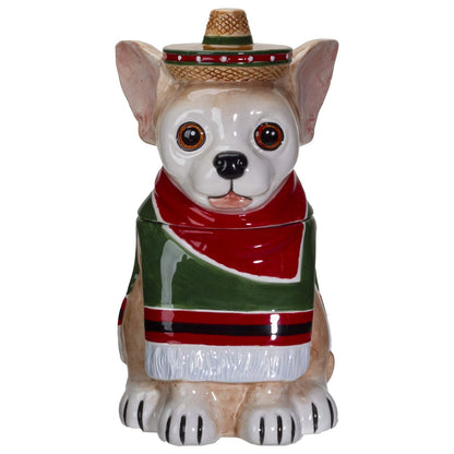 Pacific Giftware Red and Green Mexican Chihuahua Ceramic Decorative Storage Jar Container for Cookies Treats Snacks Cute Kitchen Counter Decor 10.25" H