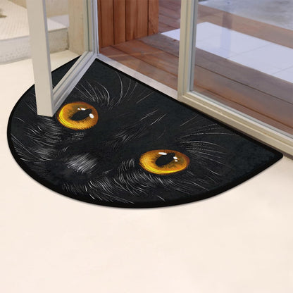 XZXFSYJH Black Cat Half Round Door Mat Non Slip Half Circle Rugs