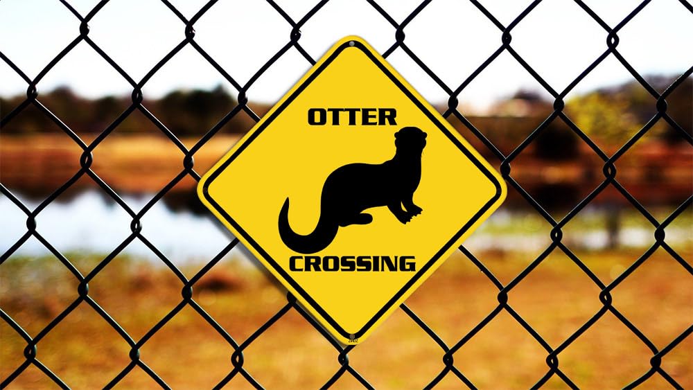 ZMEIZ Otter Crossing Warning Sign Otter Animal Caution Yellow Wall Art Decorative Decor For Fence Home Farmhouse Yard Road Quality Metal Sign 12x12 Inches