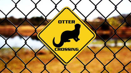 ZMEIZ Otter Crossing Warning Sign Otter Animal Caution Yellow Wall Art Decorative Decor For Fence Home Farmhouse Yard Road Quality Metal Sign 12x12 Inches