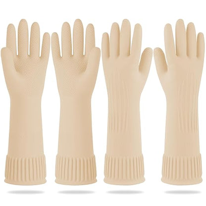 DABOGOSA Mamison 2 Pairs Reusable Waterproof Household Dishwashing Cleaning Rubber Gloves, Non-Slip Kitchen Glove (Ivory, Medium (Pack of 2))