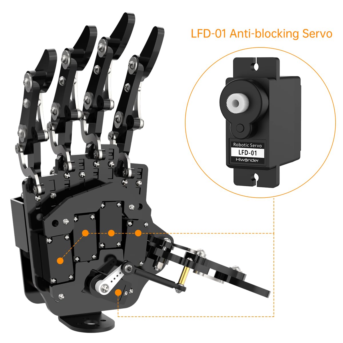 Robot Hand Five Fingers Solely Movement Bionic Robot Mechanical Arm DIY, Left Hand