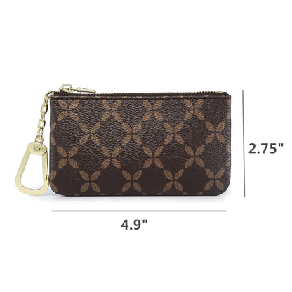 Rauder Luxury Zip Key Chain Pouch | Mini Coin Purse Wallet Card Holder with Clasp | for Men Women - Coated Canvas (Brown)