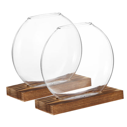 YOSADIER 2Sets Clear Glass Planter with Wooden Base Elegant Small Terrarium Vases for Home Office and Event Decor for Hydroponic Plants Like and African Violets