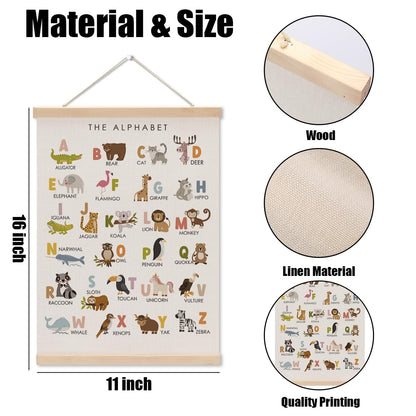 Cute Animal Number Chart Alphabet Poster Hanger, ABC Chart Wall Decor, Toddler Learning Posters, Educational Posters Homeschool Supplies, Wall Art Wall Hanging Banner Bedroom Nursery Decor