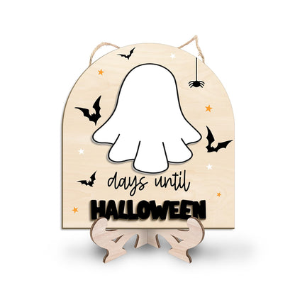 Reusable Days Until Halloween Dry Erase Board Sign for Kids Activities, Halloween Countdown Advent Wall Tabletop Decor Home Classroom Sign, Ghost Theme Decorations Indoor Tiered Tray (Marker Included)