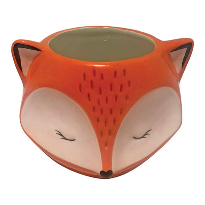 Streamline Imagined Ceramic Orange Fox Planter, Drainage Hole, Orange