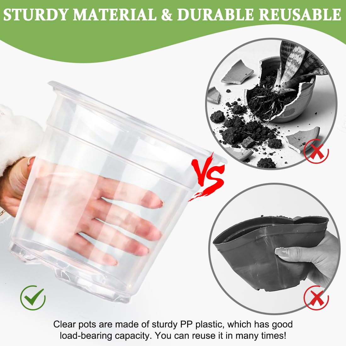 RooTrimmer 60 Pack 6 Inch Clear Nursery Pots for Plants, Flexible Plastic Plant Pots with Drainage Holes, Transparent Plant Starter Pots for Seedlings, Vegetable, Succulents, Flowers