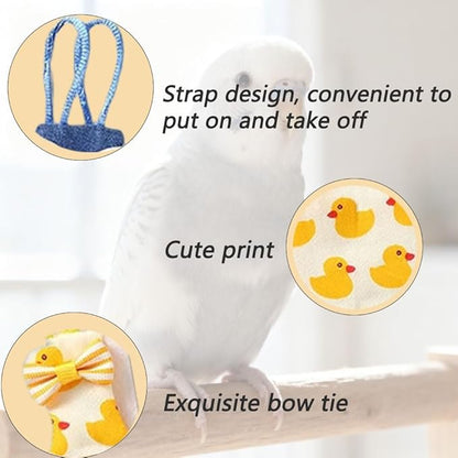 4pcs Bird Diaper Cute Printed Parrots Flight Suit with Bowknot Parrot Nappy Reusable Pigeon Pants Cockatiel Clothes for Parakeet Mini Macaw Budgie Canary - XS