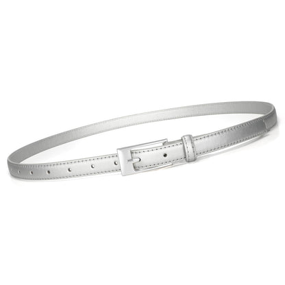 VONMELLI Thin Belts for Women Skinny Leather Sliver Belt Women for Dress Jeans Fashion Waist Belt with Sliver Buckle, S