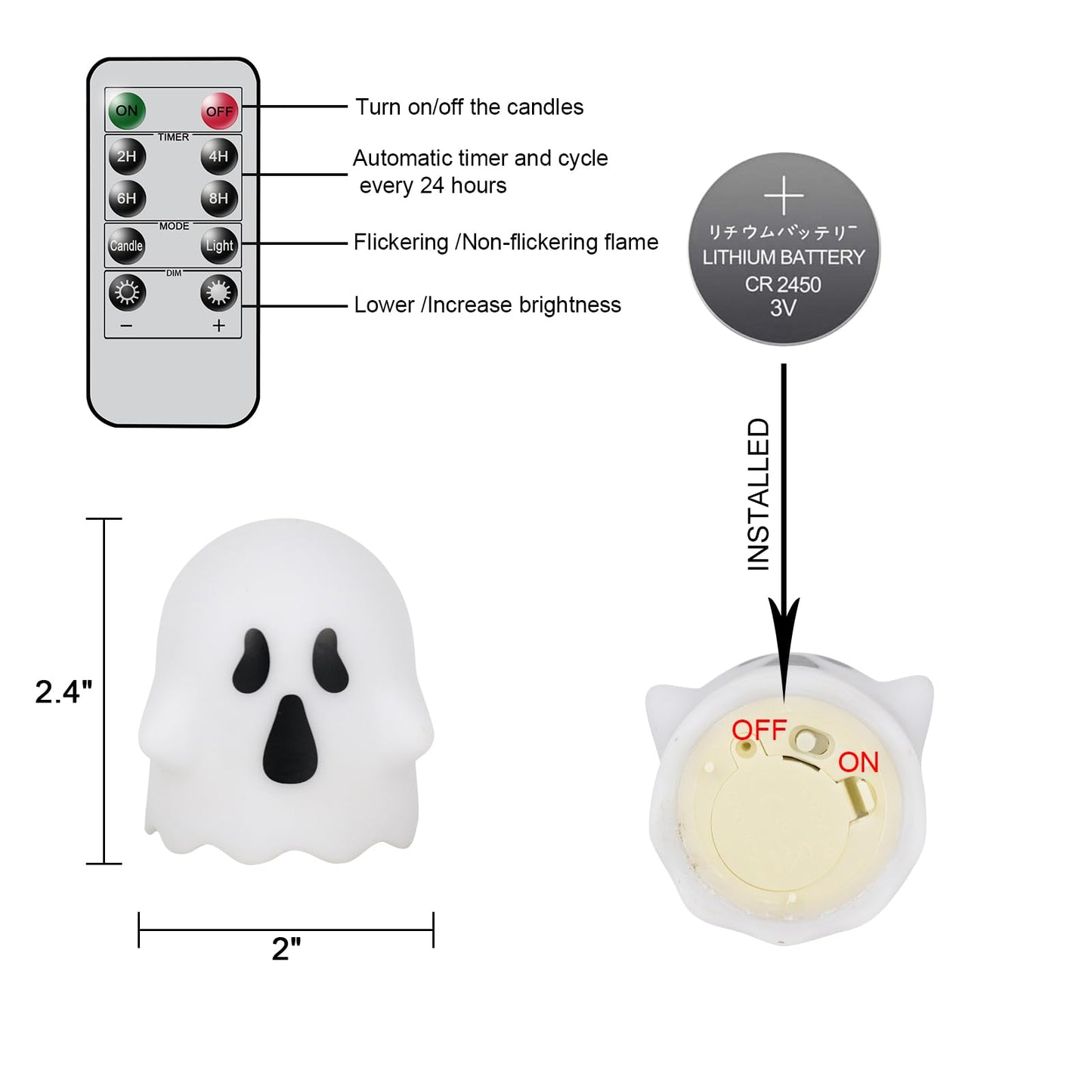 Wondise Halloween Flameless Candles with Remote & Timer, 6 Pack Ghosts Battery Operated LED Flickering Candles for Halloween Decorations Home Decor