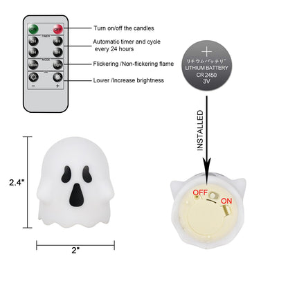 Wondise Halloween Flameless Candles with Remote & Timer, 6 Pack Ghosts Battery Operated LED Flickering Candles for Halloween Decorations Home Decor