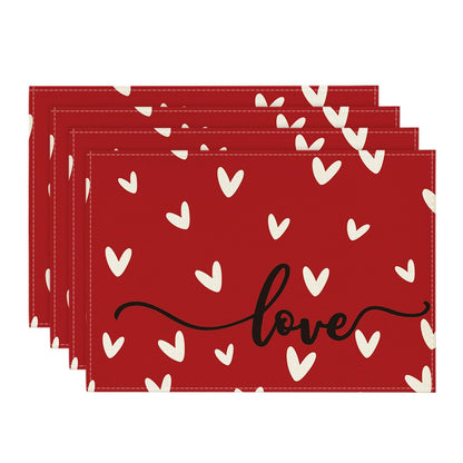 Artoid Mode Red Love Hearts Placemats Set of 4, 12x18 Inch Seasonal Anniversary Holiday Table Mats for Party Kitchen Dining Decoration