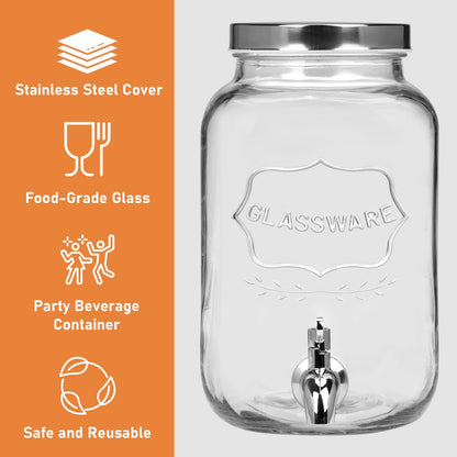 Bululuo Glass Drinks Dispenser for Parties, 2 PACK 1 Gallon Beverage Dispenser with Stand for Juice and Iced Tea, Water Jug Dispenser for Lemonade, Party Essential Beverage Pitcher with Spout
