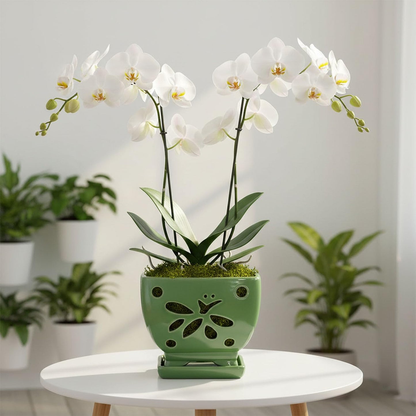 Grdthzey Orchid Pots with Holes Square Ceramic Orchid Planter Pots 5.5 inch (Green)
