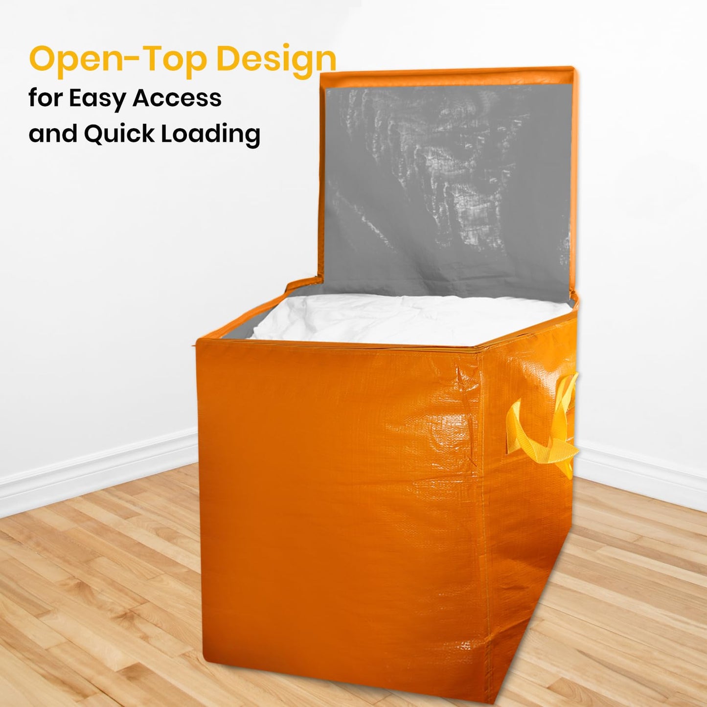 Kiolnoy 2 Pack 55-Gallon Heavy Duty Moving Bags, Large Storage Totes with Zipper, Alternative to Moving Boxes for Storage, Seasonal Clothes, Student Moving, College Dorm (Orange)