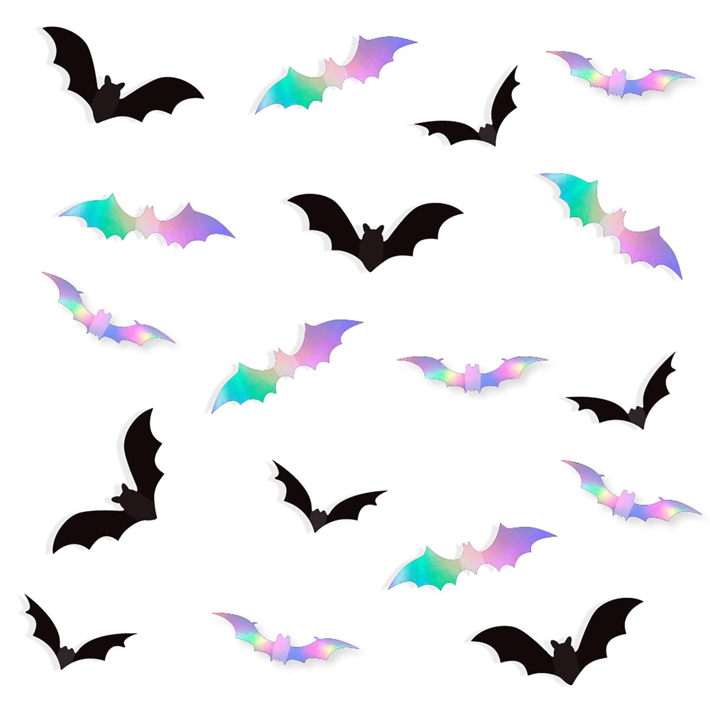 Halloween Iridescent Holographic Bats Party-Decorations Stickers Banner - 17pcs Neon Glitter 3d Paper Rooms Wall Decor,Hotel Transylvania Kids Happy Birthday Hanging Supplies Panduola