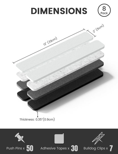 Fluxynara Cork Board Alternative Felt Strip Board 8-Pack 13"x2", Office Pin Board with 50 Push Pins, Adhesive Install for Bedroom Door & Home Office (Concrete Echo)