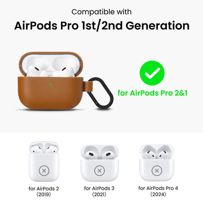 ORNARTO Compatible with AirPods Pro 2 Case, Full Protective Vegan Leather Cover for Airpods Pro 2nd / 1st Generation (2022/2019), Front LED Visible, Brown Leather