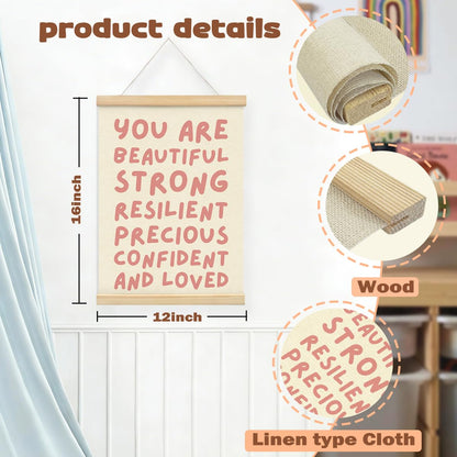 STHTTSW Positive Affirmations Baby Girl Nursery Decor,You Are Beautiful Banner Poster Hanger with Wooden Frames,Inspirational Wall Art for Toddler Girls Bedroom Kids Room Wall Decor 12x16 Inch