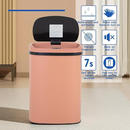 FDW Garbage Can 13 Gallon 50 Liter Kitchen Trash Can for Bathroom Bedroom Home Office Automatic Touch Free High-Capacity with Lid Brushed Stainless Steel Waste Bin