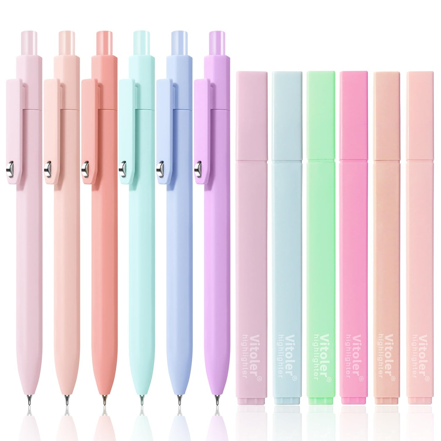 Piochoo Highlighters and Gel Pens,6Pcs Pastel Colors Bible Highlighters and 6Pcs Black Ink Pens for Journaling Planner Notes School Supplies