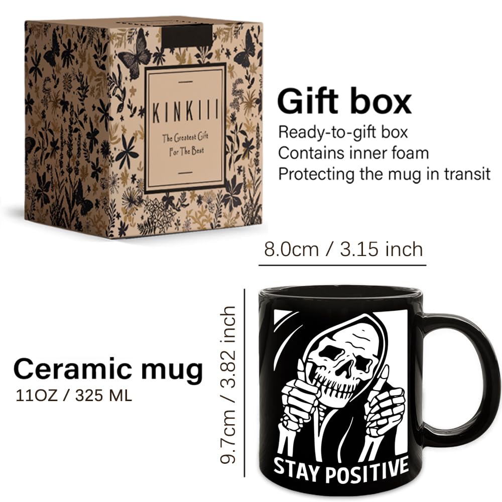 Stay Positive Skull Mug, Motivational Coffee Mug Gifts for Best Friend, Sister, Mom, Aunt, Bestie, Skeleton Gift for Men Women, Birthday, Get Well Soon, Encouragement Sympathy, Condolence Gifts 11oz