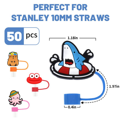 Straw Toppers for Stanley Cup 50PCS Random Different Straw Covers Cap for Tumbler Bulk Cute Funny Stanley Cup Accessories fit 0.4in/10mm and 30&40 Oz Stanleys Tumbler Straws Protector for Party gifts