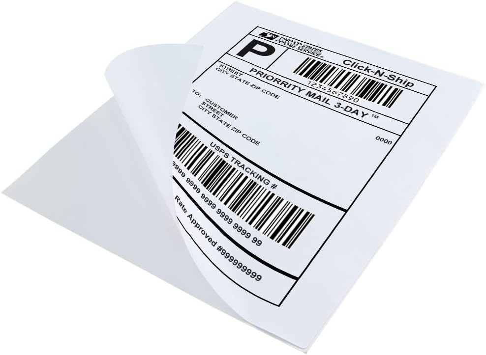 L LIKED 500 Sheets Matte Sticker Paper Full-Sheet 8-1/2" x 11" Self Adhesive Shipping Labels for Laser & Inkjet Printers, White (500 Labels)