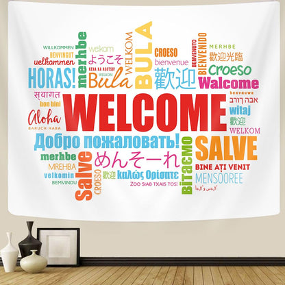 GOAOK Welcome Word in Different Languages Tapestry, Colourful Languages Multilingual Classroom Decor Aesthetic Tapestry Wall Hanging for Student Kids Decor Living Room Bedroom Dorm Playroom 60X40 In