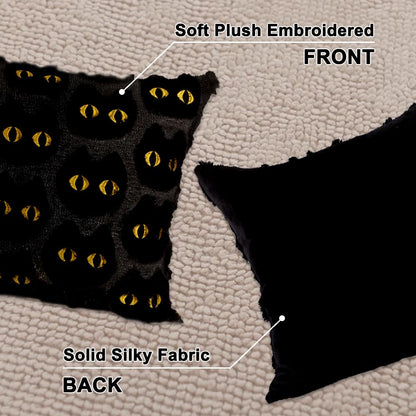 Heirloom Haven Halloween Cats Pillow Covers Set of 2,Black Cat Soft Plush Faux Fur Jacquard Couch Cushion Case Holiday Farmhouse for Sofa Home Decor 18 x 18 Inch