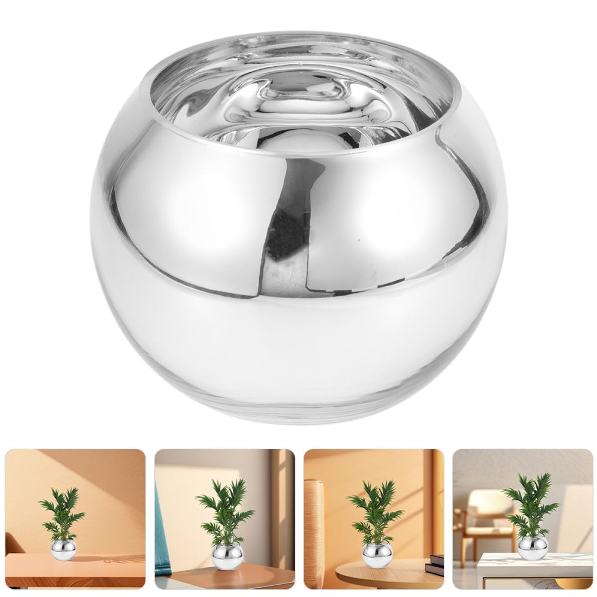 BESPORTBLE 2pcs Silver Round Glass Vase Set – Modern Sphere Flower Holder for Hydroponic Plants, Small Air Terrarium Centerpiece for Home and Office Tables