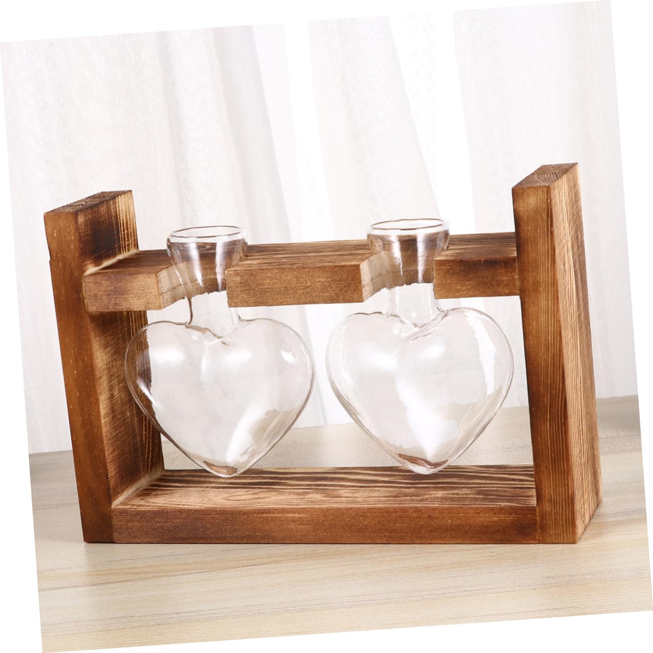 PRETYZOOM 2Pcs Retro Heart Shaped Hydroponics Planter with Wooden Rack Glass Vases for Flower Arrangement and Green Plant Propagation Temperature Resistant Decorative Terrarium for Home