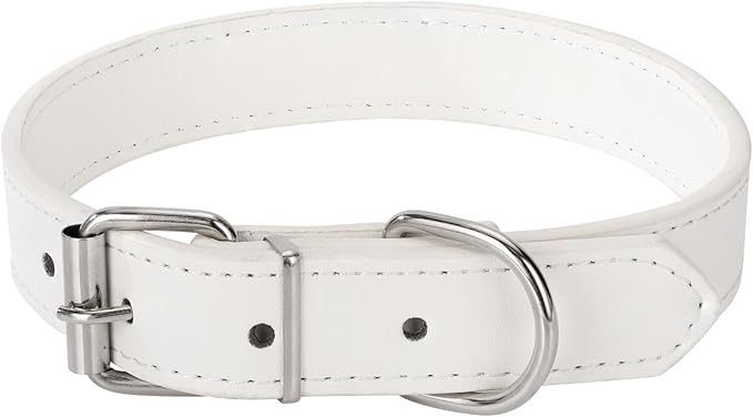 White Soft Leather Dog Collar for Small,Medium, Large Dog, Comfortable and Adjustable (Wide: 0.75'' for Dog's Neck: 10''~14'', White, M)