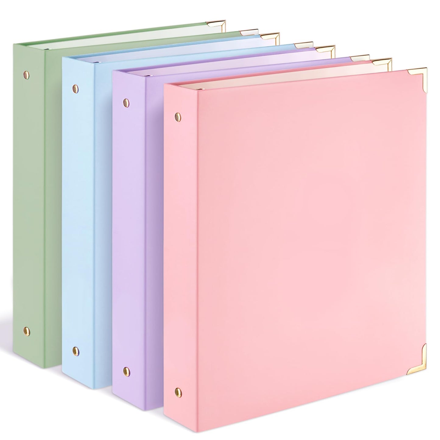 Sooez 4 Pack 3 Ring Binder with Metal Corners, Cute 1 Inch Binders Fits 175 Sheets of Paperwork, Three Ring Recipe Binder with Pocket for Women School Home Office Supplies, 8.5" x 11", Pastels
