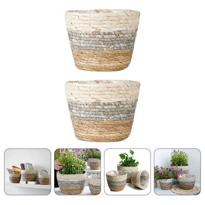 Operitacx Handmade Sea Grass Plant Basket 2 Pack Decorative Flower Holder Baskets for Home