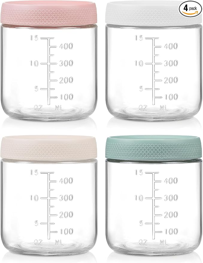 POIKSHARK 4-Pack Overnight Oats Containers with Lids,16 OZ Wide Mouth Glass Jars with Airtight Lids, Mason Jars Glass Food Containers for Snack Spice Sugar Food Prep Yogurt