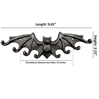 Hallocool Gothic Bat Wall Hooks Rustic Black Cast Iron Bat Key Hooks with Wings Decorative Bat Hooks for Hanging Keys, Dog Leash, Key Bag, Bracelet, Umbrella, Towel