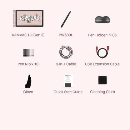 HUION Kamvas 13 (Gen 3) Drawing Tablet with Screen, Full-Laminated Graphic Tablet with Anti-Sparkle Canvas Glass, PenTech 4.0, 16384 Pen Pressure, Dual Dial & 5 Custom Keys for PC, Mac, Android, Pink