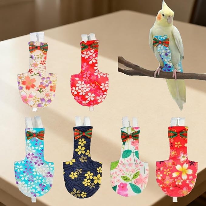 5pcs Bird Diaper Cute Printed Parrot Flight Suit Parrot Nappy Reusable Pigeon Pants Cockatiel Clothes for Parakeet Mini Macaw Budgie Canary for Indoor Outdoor - color2 M