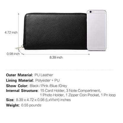 CLUCI Women's Large PU Leather Wristlet Wallet Purse with RFID Blocking Zip Around Card Holder Ladies Travel Clutch