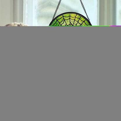 CRISGIF Stained Glass Window Hanging - Black Green Horror Spider Web Suncatcher for Doors Garden Patio Sun Catchers Decor Christmas Halloween Birthday Gifts for Women Men Mom Nana Friend 7.8 in