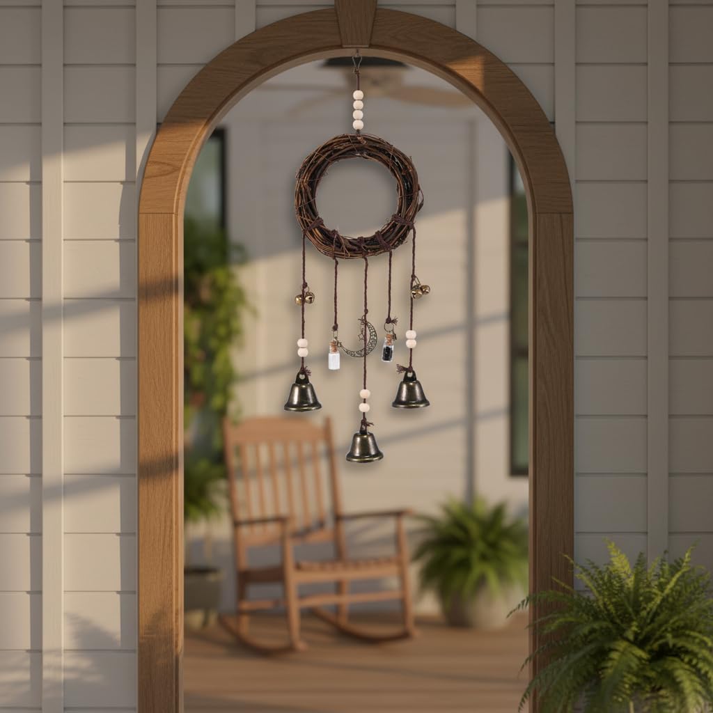 2Pack Witch Bells Hanging Wreath for Front Door Knob, Protection Wind Chimes, Handmade Witchy Decor with Wiccan Magic, Perfect Indoor Home Room Decor for Halloween Witchcraft (2packWitchBells)
